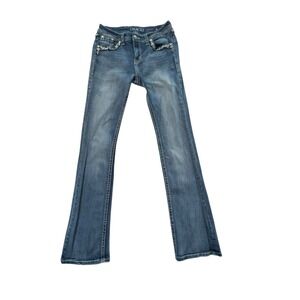 Grace In La Easy Fit Jeans Distressed Embroidered Design Women's 28